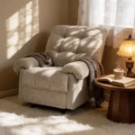 Camel Recliner Chair, Overstuffed Armchair, Manual Recliner, Living Room Seating, Reading Chair, Padded Footrest, Home Theater Seating, Ergonomic Lounge Chair, Soft Fabric Recliner, Furniture. - Image 4