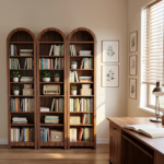 8-Tier Arched Dome Display Rack Particleboard Melamine-Faced Bookshelf 15.75*11.81*70in Walnut - Image 10