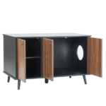 Litter Box Enclosure, Cat Litter Box Furniture with Hidden Plug, 3 Doors,Indoor Cat Washroom Storage Bench Side Table Cat House, Large Wooden Enclused Litter Box House, Black and Walnut - Image 6