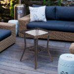 Outdoor Wicker Side Table, Rattan End Table with Glass Top, Patio Coffee Bistro Table for Indoor Garden Porch Balcony, Brown - Image 15