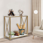 Same Code 95305852 2-Tier Console Table, Gold Sofa Entry Table with White Top and Gold Metal Frame for Home - Image 16