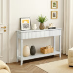 Modern Console Table with 3 Drawers and Open Storage Shelf, Entryway Table Narrow Long Sofa Table Hallway Foyer Table Behind Couch Table, White - Image 5
