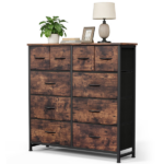 10-Drawer Fabric Dresser, Large Storage Tower for Bedroom, Closet, Living Room, Rustic Brown
