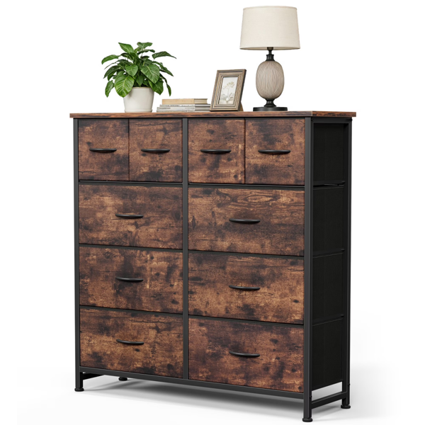 82453d22-c521-4ef3-b769-57e05d9ae040.png 10-Drawer Fabric Dresser, Large Storage Tower for Bedroom, Closet, Living Room, Rustic Brown - Image 1