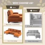 U-Shaped Convertible Sectional Sofa with 2 Chaise Lounges, 4-Seater Modular Couch with Removable & Washable Chenille Covers, 111.4" L x 48.4" D x 33.1" H L-Shaped Couches for Living Room Apartment, Heavy Duty Plastic Legs, Burnt Orange - Image 5