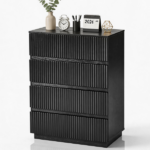 Handleless Grille-Finished 4-Drawer Bedside Table P2 Particleboard + MDF & Melamine Veneer + Thermoformed Drawer Dresser 23.62*14.96*30.71in Black - Image 4