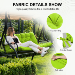 Outdoor Swing Cushions 60 Inch, Waterproof 4" Thick Porch Swing Cushion Replacement with Backrest and Ties, Comfortable 2-3 Seat Pation Swing Pad for Backyard, Garden, Lawn, Outdoor Furniture grass green - Image 3