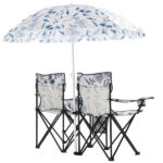 Portable Outdoor 2-Seat Folding Chair with Removable Sun Umbrella Coconut Tree - Image 15