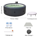 Grey 196 * 71cm hot tub. A swimming pool with heating, bubble massage, ambient lighting, filtration, and one click inflation. Home inflatable massage bathtub. - Image 3