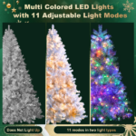 6FT Sliver Pre-Lit Artificial Christmas Tree, Hinged Full Tree with Metal Stand, 800 Branch Tips, 300 LED Lights,11 Lighting Modes, Holiday Decoration Tree for Indoor and Outdoor-NO support selfpickup - Image 6