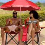 Portable Outdoor 2-Seat Folding Chair with Removable Sun Umbrella Red - Image 5