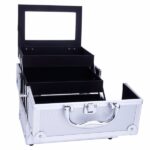 SM-2176 Aluminum Makeup Train Case Jewelry Box Cosmetic Organizer with Mirror 9"x6"x6" Silver - Image 14