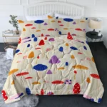 Mushroom Comforter Set Twin Size, Pink Yellow Mushroom Bedding Bedding Set, 3 Piece, 1 Comforter (68"x86") and 2 Pillow Shams (20"x26")