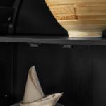 A high arched storage cabinet with a lamp, a modern retro-style wooden storage cabinet with adjustable glass partitions, suitable for use as a multi-functional cabinet in kitchens-Black - Image 7
