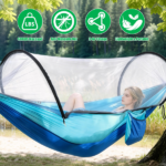 3-in-1 Camping Hammock with Automatic Pop-Up Mosquito Net, Lightweight 70D Nylon Portable Hammock Supports 440lbs, Dual Zipper Outdoor Hammock for Camping Hiking Backpacking Beach Backyard - Image 9