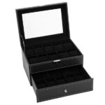 Watch Box 20 Mens Case Glass Top Display Organizer Lockable Black - Image 4