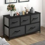 5 Drawer Dresser Fabric, Wide Chest Of Drawers With Wood Top for Living Room,,Hallway,Black (Shipment from Walmart) - Image 6