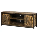 3-layer Double Barn Door with Sliding Rail X-shaped Panel TV Cabinet MDF with Triamine Retro Brown - Image 3