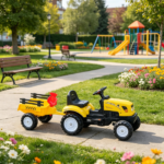 Yellow Kids Pedal Go Kart Tractor – Ride on Toy with Shovel & Rake for Outdoor Construction Play