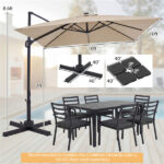 10x10 Ft Beige Solar LED Cantilever Patio Umbrella 360° Rotation Offset Hanging Umbrella with Lights - Image 6