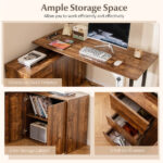 Reversible L-Shaped Desk with Built-in Charging Station, Home Office Desk with Drawers & File Cabinet - Rustic Brown - Image 6