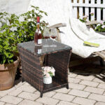 Glass Surface Brown Gradient Iron Frame Rattan Side Table - Image 16