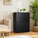25.98”*15.75"*35.83"(L*W*D) 4-Tier 5-Drawer Cabinet Drawer Dresser with Gold Handles Black - Image 3