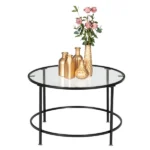Same Code 13962533 Artisasset 2 Layers 5mm Thick Tempered Glass Countertops Round Wrought Iron Coffee Table Black - Image 2