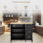 39.3" Farmhouse Kitchen Island with Drop Leaf, Kitchen Storage Island with Open Side Rack, One Drawer, Towel Rack, Rolling Kitchen Cart with Lockable Wheels for Lawn Garden, White - Image 34