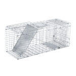 32" Live Animal Cage Trap, Heavy Duty Folding Raccoon Trap, Humane Cat Trap with Handle, Silver - Image 2