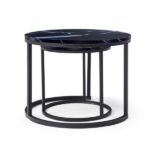 Set 2 Coffee Table Nesting Black top Black Frame Circular Round and Marble Pattern Wooden Tables, Living Room Bedroom Apartment Modern Industrial Simple Nightstand - Image 2