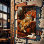 CIFbuy Vintage Cat In Armchair Metal Wall Art, 8x" Inch Rustic Iron Hanging Decor With Bookshelf & Teacup, Teacup, 2D Flat Retro Home Wall Sig Art, 8x12 ikTok, Art, 8x12 ikTok, t Self-pickup Logiopics - Image 4