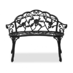 Outdoor Cast Aluminum Patio Bench, Porch Bench Chair with Curved Legs Rose Pattern, Black - Image 6