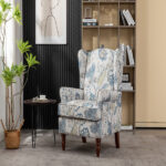 Modern Accent Chair with Retro Wood Legs, Comfy Upholstered Armchair, Floral Design Single Sofa Chair for Living Room Bedroom Office - Floral Blue - Image 21