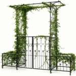 Metal Garden Arbor with Double Lockable Gate, Flat Top Garden Arch with Side Planter Boxes, Powder-Coated Climbing Plant Support - Image 7