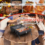 Portable Charcoal Grill with Thermometer & Wooden Handle, Compact Tabletop Barbecue Grill for Outdoor Camping BBQ Grilling Backyard Party Cooking - Image 13