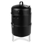 Vertical Steel Charcoal Smoker, Heavy Duty Double Layer Round BBQ Grill for Outdoor Cooking, Black - Image 4