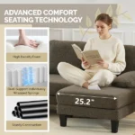 U-Shaped Convertible Sectional Sofa with 2 Chaise Lounges, 4-Seater Modular Couch with Removable & Washable Chenille Covers, 111.4" L x 48.4" D x 33.1" H L-Shaped Couches for Living Room Apartment, Heavy Duty Plastic Legs, Deep Brown - Image 6