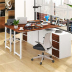 Reversible L-Shaped Desk with Built-in Charging Station, Home Office Desk with Drawers & File Cabinet - White - Image 10
