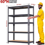 5-Tier Garage Storage Shelves, Heavy Duty Adjustable Shelving Unit, 60" H Garage Rack 2400lbs Metal Utility Shelves for Warehouse, Basement, Pantry, Home Organization - Image 3