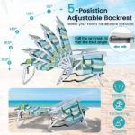 5-Position Adjustable Backpack Beach Chair with Storage Bag, Cooler Pouch & Side Bags — Ideal for Beach, Pool, Lawn - Image 4