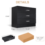 3-Drawer P2 Particleboard Bedside Table with Melamine Finish Drawer Cabinet Lockers 25.98*12.99*22.05in White =61558050 - Image 3