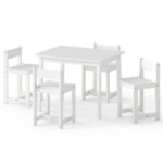 Kids Wooden Table and Chairs Set (1 Table + 4 Chairs), Rubber Wood Toddler Activity Set (White - Image 4