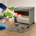 2-Tier Wicker Cat Condo with Litter Mat - Hidden Litter Box Enclosure, Detachable Washable Cushion, Gray Rattan - Image 10