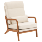Same Code 47026089 High Back Solid Wood Armrest Backrest Iron Frame Linen Indoor Leisure Chair Off-White - Image 5