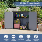 23.5 Cu.ft Outdoor Storage Shed with Lockable Door, PP HDPE Horizontal Garden Tool Cabinet - Gray - Image 11