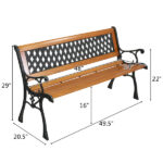 49" Garden Bench Patio Porch Chair Deck Hardwood Cast Iron Love Seat Weave Style Back - Image 2