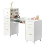 Black relief particle board tempered glass 141*50*112cm three doors and two drawers fanless nail table - Image 18
