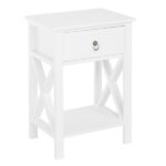Nightstand Modern End Table, Side Table with 1 Drawer and Storage Shelf, White - Image 2