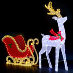 5ft Lighted Christmas Reindeer & Sleigh Outdoor Yard Decoration Set with LED Lights, Red & White - Image 11